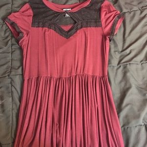 Hot topic maroon skater dress with dot mesh